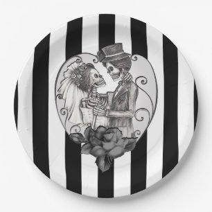 Assiettes En Carton Mariage de couple d'amour squelettique Danse gothi
