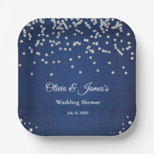 Assiettes En Carton Mariage de couple en denim bleu avec diamants et p