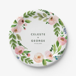 Assiettes En Carton Mariage de couronnes à fleurs rose pâle
