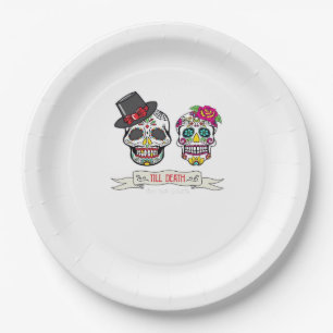 Assiettes En Carton Mariage de crâne Mariée et marié jusqu'à la mort i
