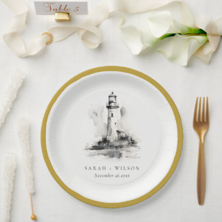 Assiettes En Carton Mariage de croquis noir et blanc