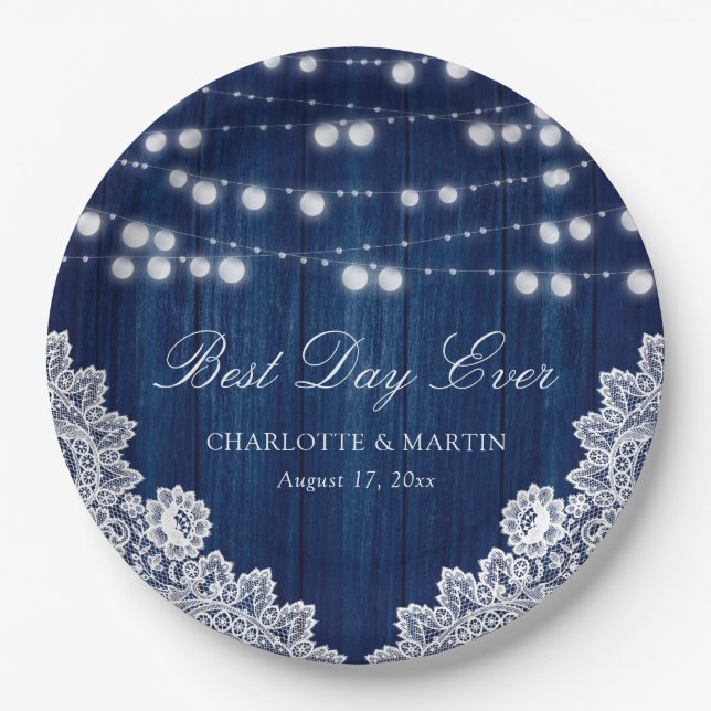 Assiettes En Carton Mariage de dentelle en bois rustique (Devant)