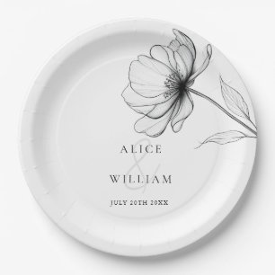 Assiettes En Carton Mariage de dessin minimaliste élégant de ligne flo