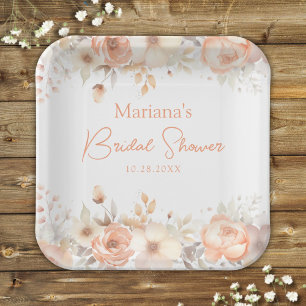 Assiettes En Carton Mariage de douche de mariage floral beige pêche