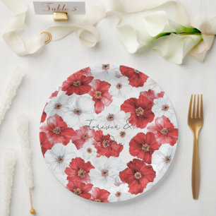 Assiettes En Carton Mariage de Fête des mariées Fleurs blanches rouges