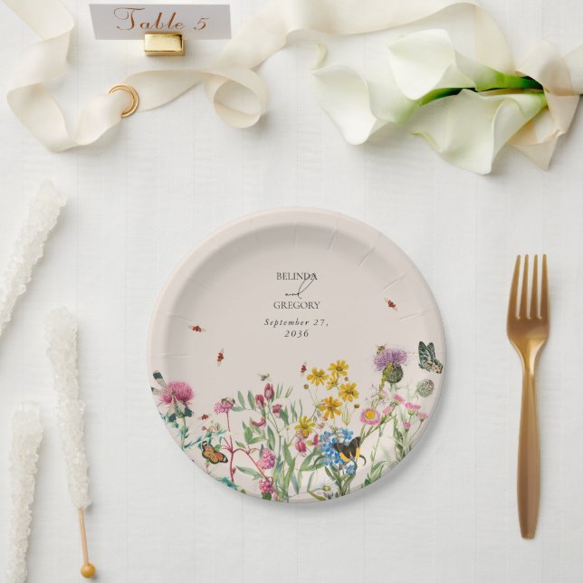Assiettes En Carton Mariage de Fleur sauvage d'aquarelle Jardin & Inse (Mariage)