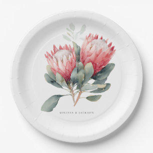 Assiettes En Carton Mariage de fleurs d'aquarelle en teinte Protea