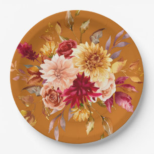 Assiettes En Carton Mariage de fleurs de dahlia orange et jaune brûlés