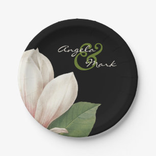 Assiettes En Carton Mariage de fleurs du sud de Magnolia   Élégant noi