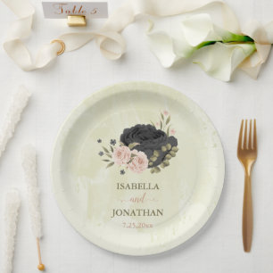 Assiettes En Carton mariage de fleurs roses noires
