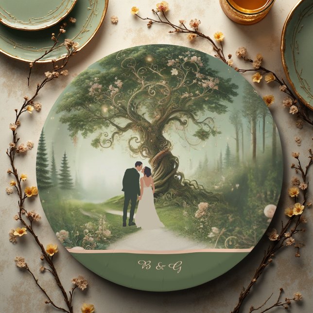 Assiettes En Carton mariage de forêt médiévale Whimsical vert (Créateur téléchargé)
