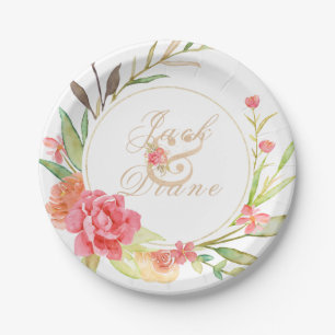 Assiettes En Carton Mariage de jardin d'aquarelle