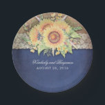 Assiettes En Carton Mariage de la marine rustique des tournesols<br><div class="desc">Dentelle de burlap rustique et tournesol marine plaques de papier mariage</div>