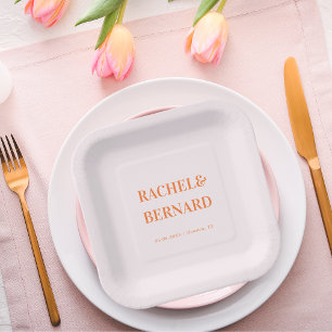 Assiettes En Carton Mariage de la typographie de l'abricot rose et ora