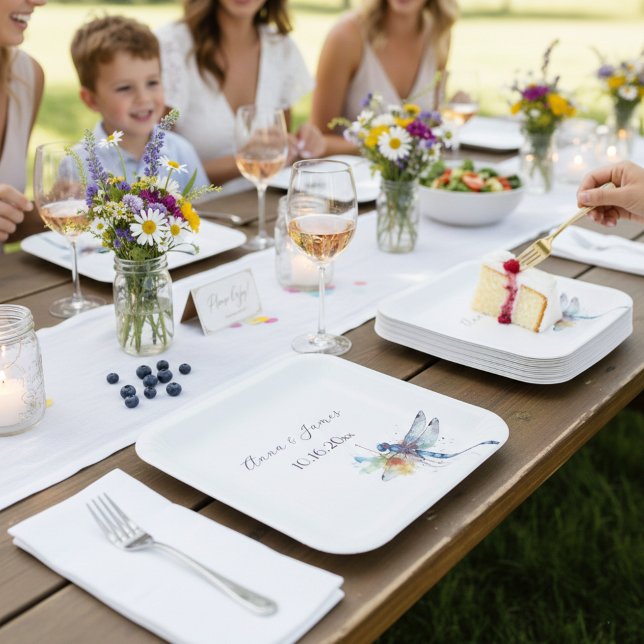 Assiettes En Carton Mariage de libellules, personnalisé (Créateur téléchargé)