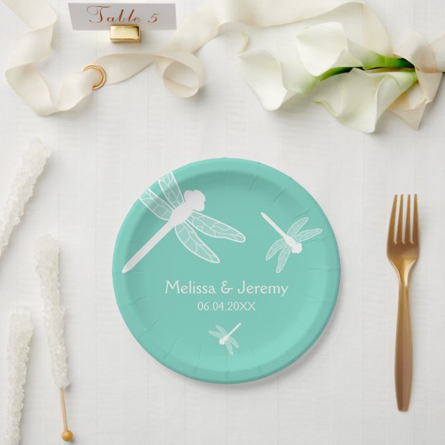 Assiettes En Carton Mariage de libellules turquoise (Mariage)