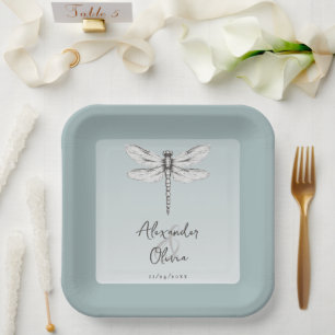 Assiettes En Carton Mariage de libellules turquoise