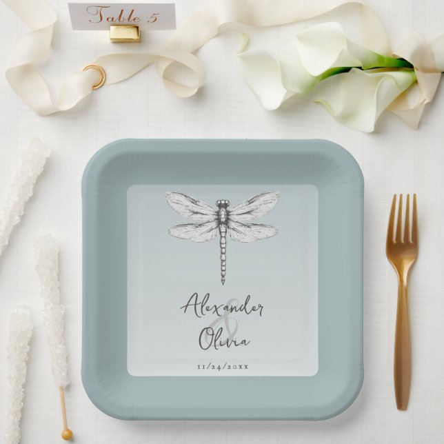 Assiettes En Carton Mariage de libellules turquoise (Mariage)