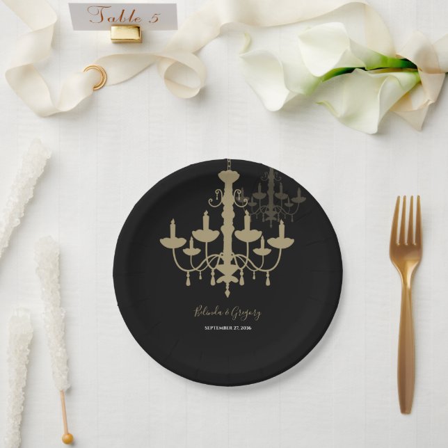 Assiettes En Carton Mariage de lustre en or noir (Mariage)