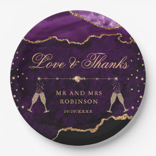 Assiettes En Carton Mariage de marbre agate paillettes violet et or