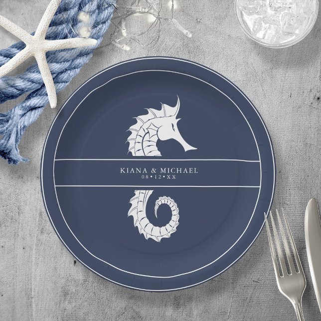Assiettes En Carton Mariage de mer Blue Wave Wht/Navy ID836 (Créateur téléchargé)