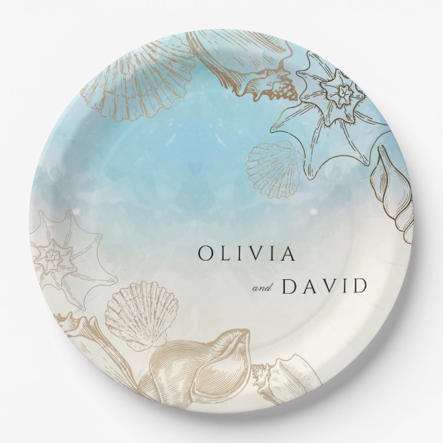 Assiettes En Carton Mariage de mer Été Bleu Océan Plage Mariage (Devant)
