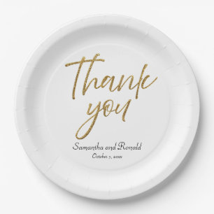 Assiettes En Carton Mariage de Merci minimaliste blanc et or