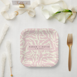 Assiettes En Carton Mariage de motif Zèbre rose doux moderne