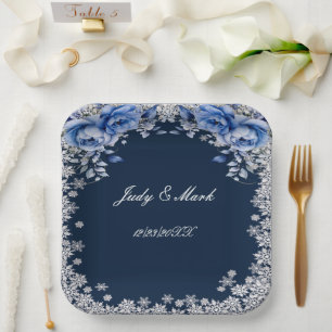 Assiettes En Carton Mariage de Noël des Roses bleus