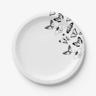 Assiettes En Carton Mariage de papillons noirs et blancs