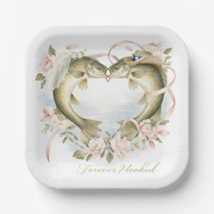 Assiettes En Carton Mariage de passionnés de pêche au Texas Aquarelle