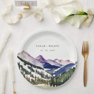 Assiettes En Carton Mariage de paysage de la montagne des neiges roche