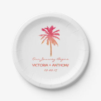Assiettes En Carton Mariage de plage Tropical Sunset Palm Tree Beach