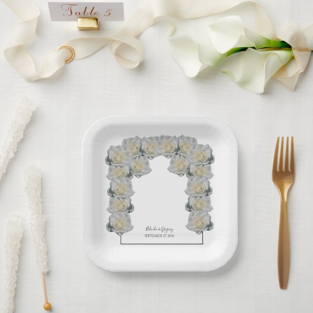 Assiettes En Carton Mariage de Roses blanches (Mariage)