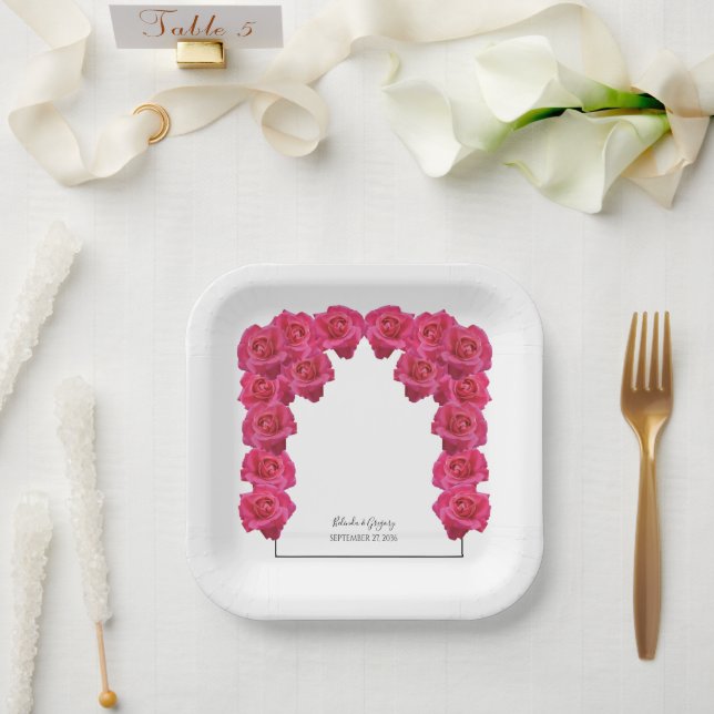 Assiettes En Carton Mariage de roses roses rustiques (Mariage)