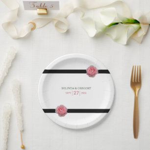 Assiettes En Carton Mariage de ruban noir rose