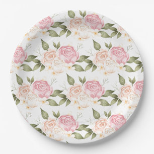 Assiettes En Carton Mariage de script d'aquarelle rose romantique