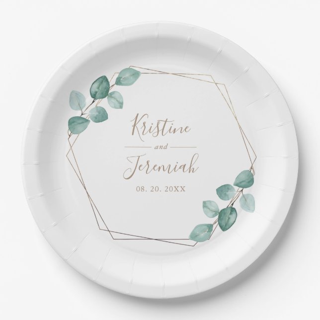 Assiettes En Carton Mariage de script de café Eucalyptus moderne (Devant)