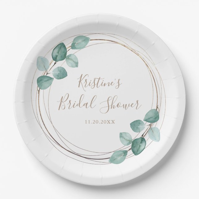 Assiettes En Carton Mariage de script de café Eucalyptus moderne (Devant)