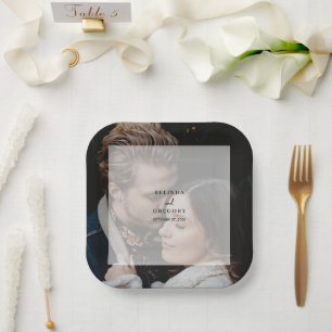Assiettes En Carton Mariage de script de superposition photo simple et