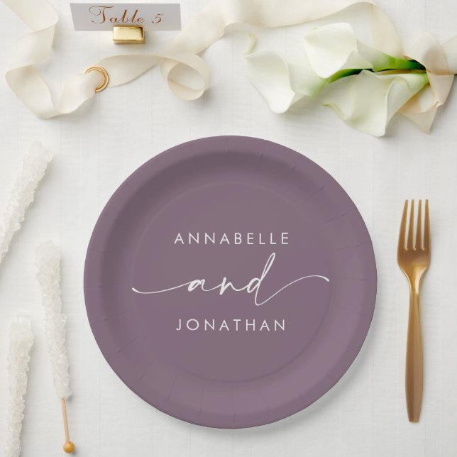 Assiettes En Carton Mariage de script moderne violet minimal élégant (Mariage)