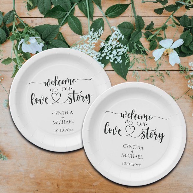 Assiettes En Carton Mariage de script simple 'notre histoire d'amour' (Créateur téléchargé)