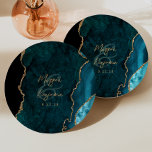 Assiettes En Carton Mariage de script turquoise Blue Agate Gold<br><div class="desc">Ces élégantes plaques de papier mariage moderne sont dotées d'un arrière - plan de géode d'aquarelle bleu turquoise,  orné d'une parties scintillant en faux or. Personnalisez-les avec les noms du couple en calligraphie d'écriture manuscrite couleur or sur une grande esperluette,  et la date mariage en police cuivre.</div>