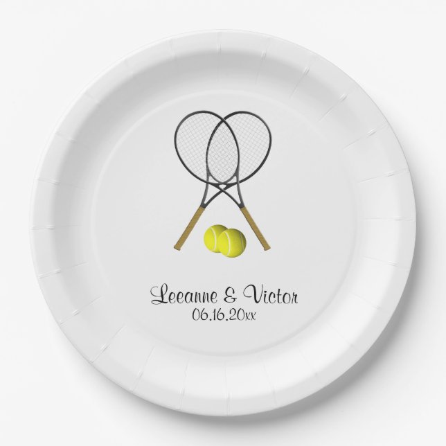 Assiettes En Carton Mariage de tennis personnalisé (Devant)
