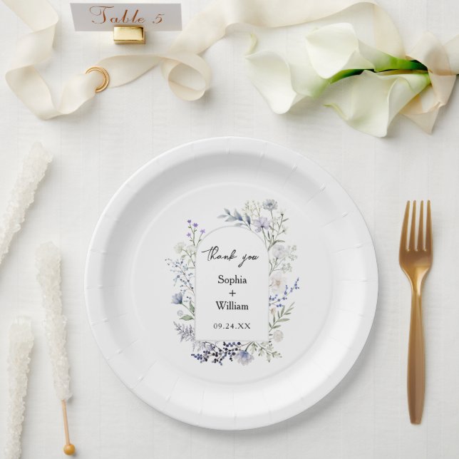 Assiettes En Carton Mariage de thème Fleur sauvage d'aquarelle botaniq (Mariage)