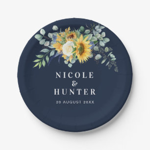 Assiettes En Carton Mariage de tournesol d'aquarelle