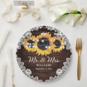 Assiettes En Carton Mariage de tournesol en dentelle rustique chic