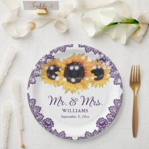 Assiettes En Carton Mariage de tournesol en dentelle violet rustique