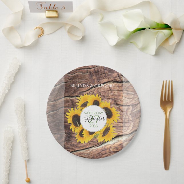 Assiettes En Carton Mariage de tournesol rustique (Mariage)