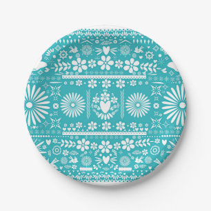 Assiettes En Carton Mariage Découpe Picado Mexicain Turquoise Teal